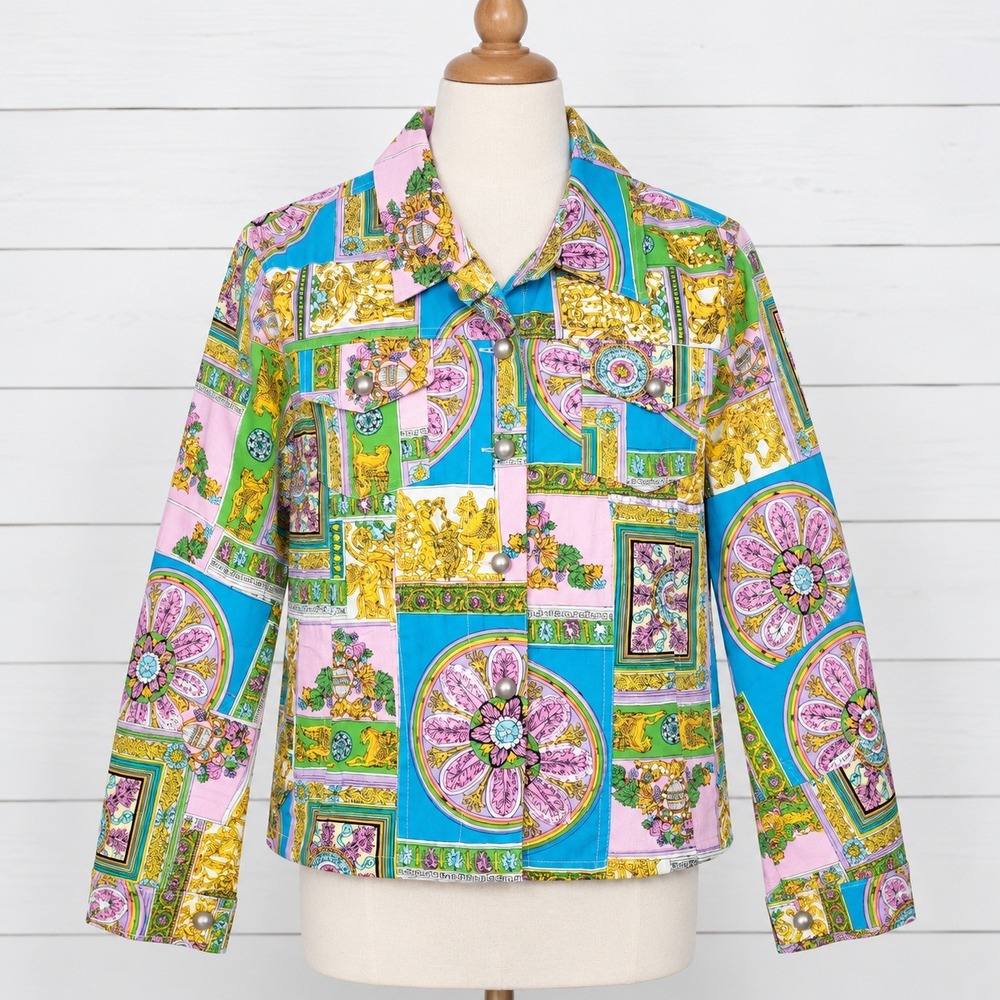Vintage New Identity Baroque Patchwork Sequin Cotton Button Up Jacket 90s XL